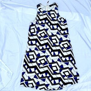 (S) Apt 9 Sleeveless Midi A-Line Blue Black & White Dress w/ Geometric Pattern